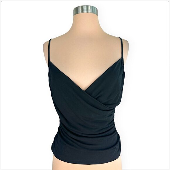 Diane Von Furstenberg DVF Vintage Black Matte Jersey Wrap Look Ruched Top M - Picture 1 of 3